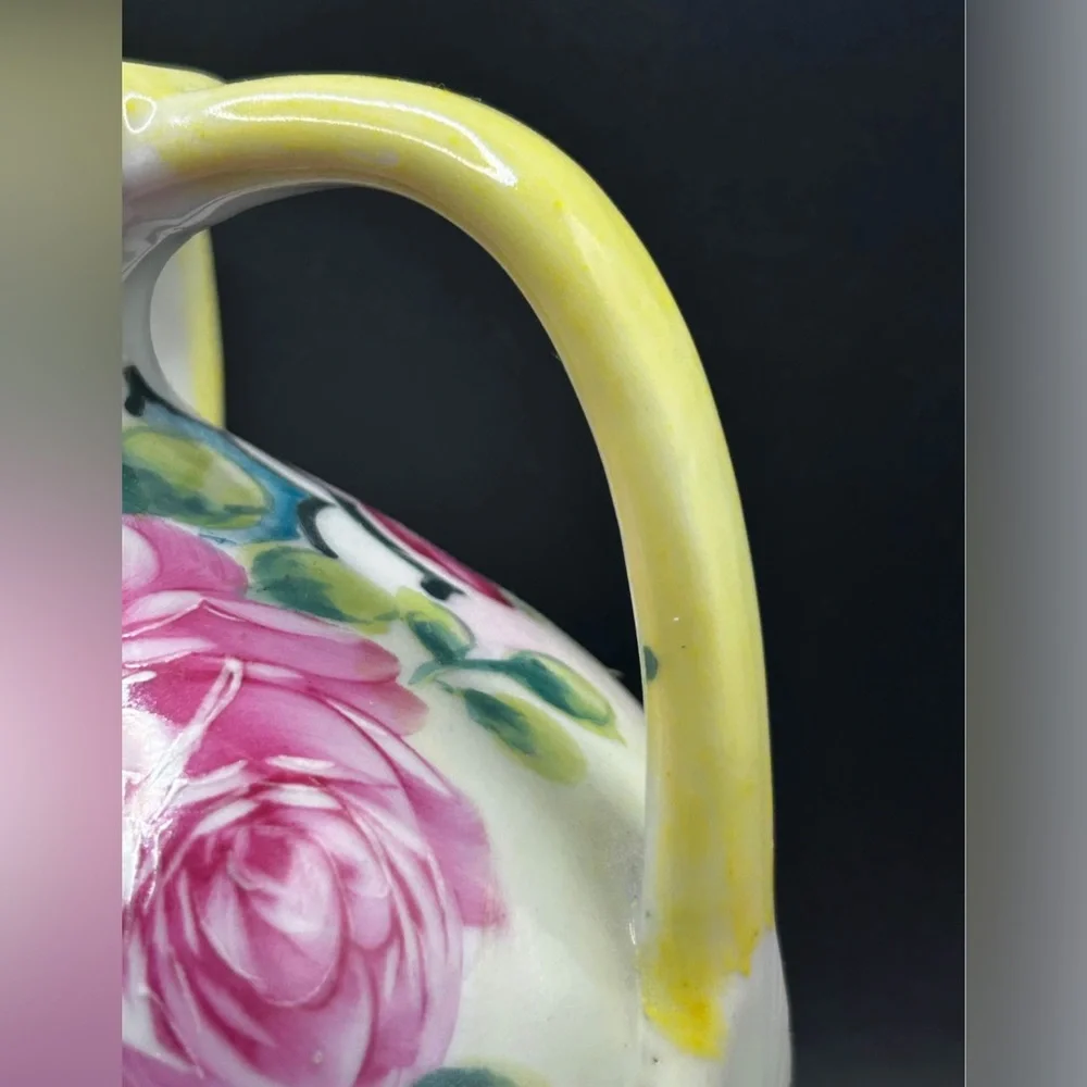 Vintage Trademarked Hand Painted Floral Ceramic Three Handled Vase, Cottagecore - Picture 6 of 9